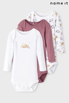 Name It Pink Cat Print Baby Long Sleeve Bodysuit 3 Pack (P79677) | CHF 25