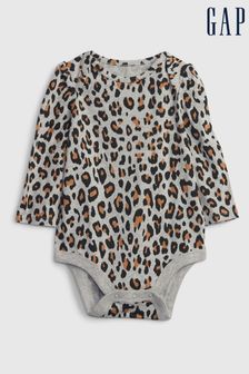 Gap Grey Leopard Print Organic Cotton Mix and Match Printed Bodysuit (P79731) | €9