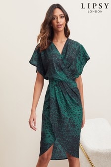 Lipsy Green Animal Wrap Midi Dress (P80014) | €51