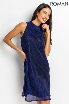 Roman Blue Shimmer Cutaway High Neck Dress (P80638) | €48
