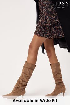 Lipsy Camel Regular Fit Suedette Heeled Ruched Long Boot (P81633) | INR 6,826