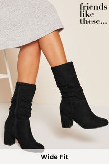 Friends Like These Black Wide FIt Block Heel Ruched Boot (P81674) | 57 €