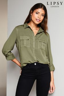 Lipsy Khaki Green Petite TENCEL™ Pocket Shirt (P81679) | HK$323