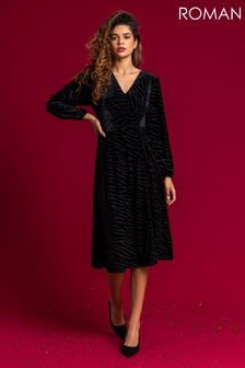 Roman Black Animal Print Burnout Wrap Dress (P81760) | €68