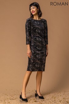 Roman Brown Glitter 3/4 Sleeve Velvet Dress (P81772) | $82
