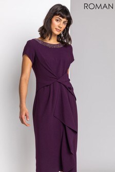 Roman Purple Embellished Twist Waist Midi Dress (P81809) | 27 BD