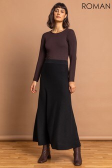 Roman Black Plain Knitted Maxi Skirt (P81891) | €34