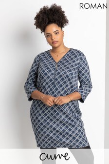 Roman Blue Curve Check Print Zip Dress (P82035) | €44
