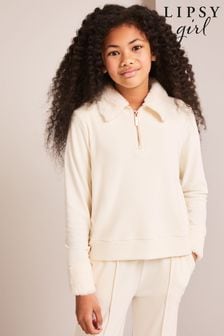 Lipsy Cream Velour Faux Fur Collar Half Zip Sweatshirt (P82051) | 9,890 Ft - 14,050 Ft