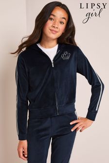 Lipsy Navy Blue Embellished Velour Zip Up Hoodie (P82053) | CHF 35 - CHF 48