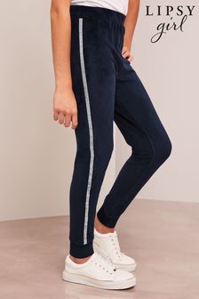 Lipsy Navy Blue Embellished Super Soft Cuffed Velour Joggers (P82054) | €31 - €42