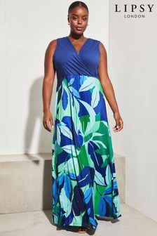 Lipsy Blue Tropical Curve Printed Jersey 2 in 1 Maxi Dress (P82339) | €18