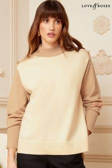 Love & Roses Brown High Neck Colour Block Button Shoulder Knitted Jumper (P82357) | $72