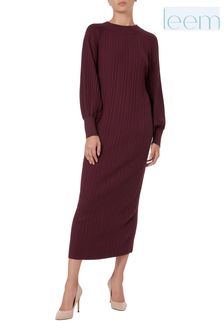 leem Purple Balloon Sleeve Pleated Knit Dress (P82488) | ₪ 559