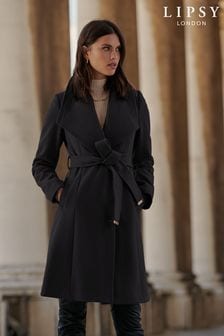 Lipsy Black Petite Dropped Collar Belted Wrap Coat (P82623) | 116 €