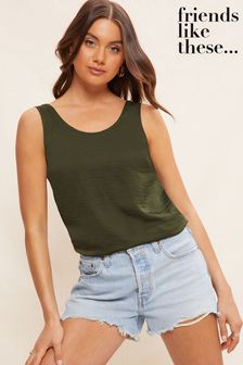 Friends Like These Khaki Green Satin Scoop Neck Shell Top (P82738) | €30