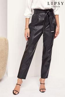 Lipsy True Black Regular Faux Leather Paper Bag Trouser (P82837) | ₪ 146