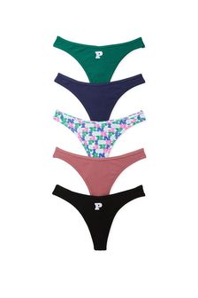 Victoria's Secret PINK Green/Blue/Pink/Black Thong Cotton Knickers Multipack (P82923) | €37