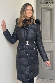 Блестящие Черный - Lipsy Длинный дутая куртка (P83141) | €105