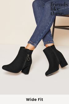 Friends Like These Black Suedette Wide FIt Side Zip Block Heel Ankle Boot (P83209) | 54 €