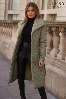Lipsy Khaki Green Quilted Belted Wrap Padded Coat (P84013) | 117 €