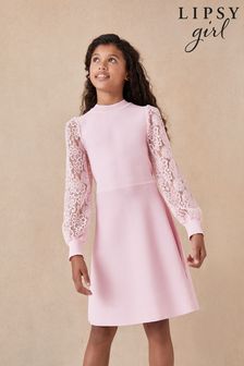Lipsy Pink Lace Sleeve Knitted Dress (P84225) | €45 - €53