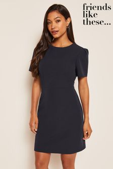 Friends Like These Navy Blue Blue Petite Short Sleeve Tailored Shift Dress (P84737) | €53