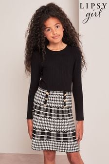 Черный - Lipsy Check 2in1 Long Sleeve Knitted Dress (P84747) | €25 - €30