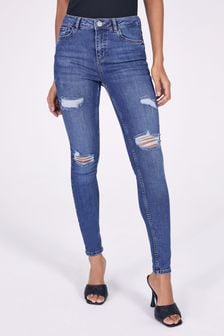 Lipsy Blue Turn Down Hem Petite Mid Rise Skinny Kate Jeans (P84838) | kr428