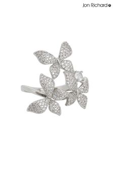 Plateado L - Anillo chapado en rodio con detalle de mariposas y circonitas de Jon Richard (P85017) | 35 €