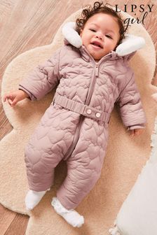 Lipsy Rose Pink Baby Quilted Heart Snowsuit (P85317) | $80 - $84