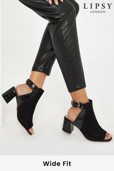 Lipsy Black Wide FIt Block Heel Peep Toe Boot (P85341) | €39