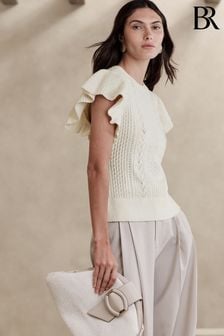 Banana Republic White Junie Short Sleeve Wool Knitted Top (P85342) | kr1,038