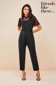 Friends Like These Black Lace Detail Short Sleeve Summer Jumpsuit (P85355) | €68