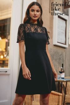 Friends Like These Black Lace Yoke Flutter Sleeve Mini Dress (P85357) | ₪ 201