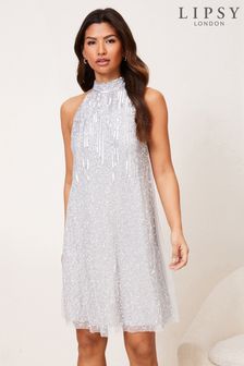 Lipsy Silver Silver Embellished Shift Dress (P86036) | $121