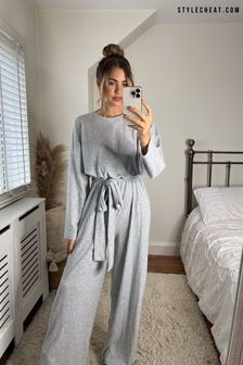 Style Cheat Grey Belted Wide Leg Jumpsuit (P86064) | 48 €