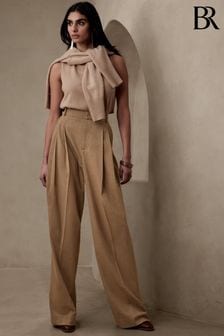 Brown - Banana Republic Siena Wide-leg Italian Wool Trousers (P86179) | kr3 020
