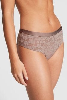 Victoria's Secret PINK Iced Coffee Brown Tossed Floral Lace Cheekster Knickers (P86451) | €4.50