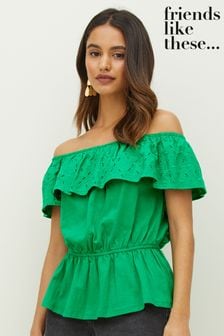 Friends Like These Green Jersey Broderie Bardot Top (P86496) | €13