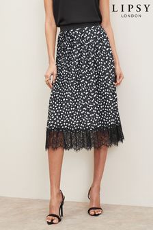 Lipsy Black Spot Lace Hem Midi Skirt (P86697) | ₪ 138