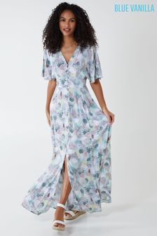Blue Vanilla Blue Tropical Leaf Button Through Maxi Dress (P86798) | 51 €