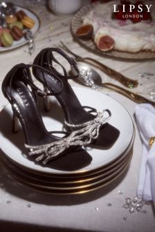 Čierna - Zdobené sandále na vysokom podpätku s mašličkou Lipsy (P87029) | €58