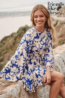 Синий Пейсли - Friends Like These платье мини с круглым вырезом и поясом (P87133) | €53