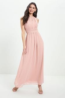 Vila Light Pink Halter Neck Tulle Maxi Dress (P87562) | $73