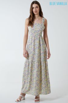 Blue Vanilla Green & White Floral Print Double Strap Midi Dress (P87844) | $56