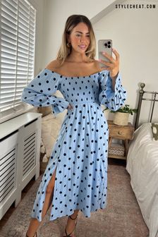 Style Cheat Blue Chloe Long Sleeve Shirred Midi Dress (P88318) | 60 €