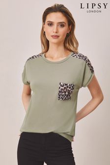 Khaki - Koszulka w bloki kolorów Lipsy (P88483) | 65 zł