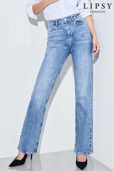Lipsy Mid Blue Petite High Waist Straight Leg Harper Jeans (P88501) | €48