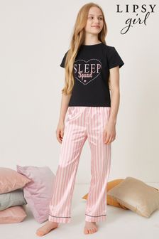 Lipsy Pink Jersey Tshirt and Satin Trouser Pyjama Set (P88778) | 8,140 Ft - 10,860 Ft